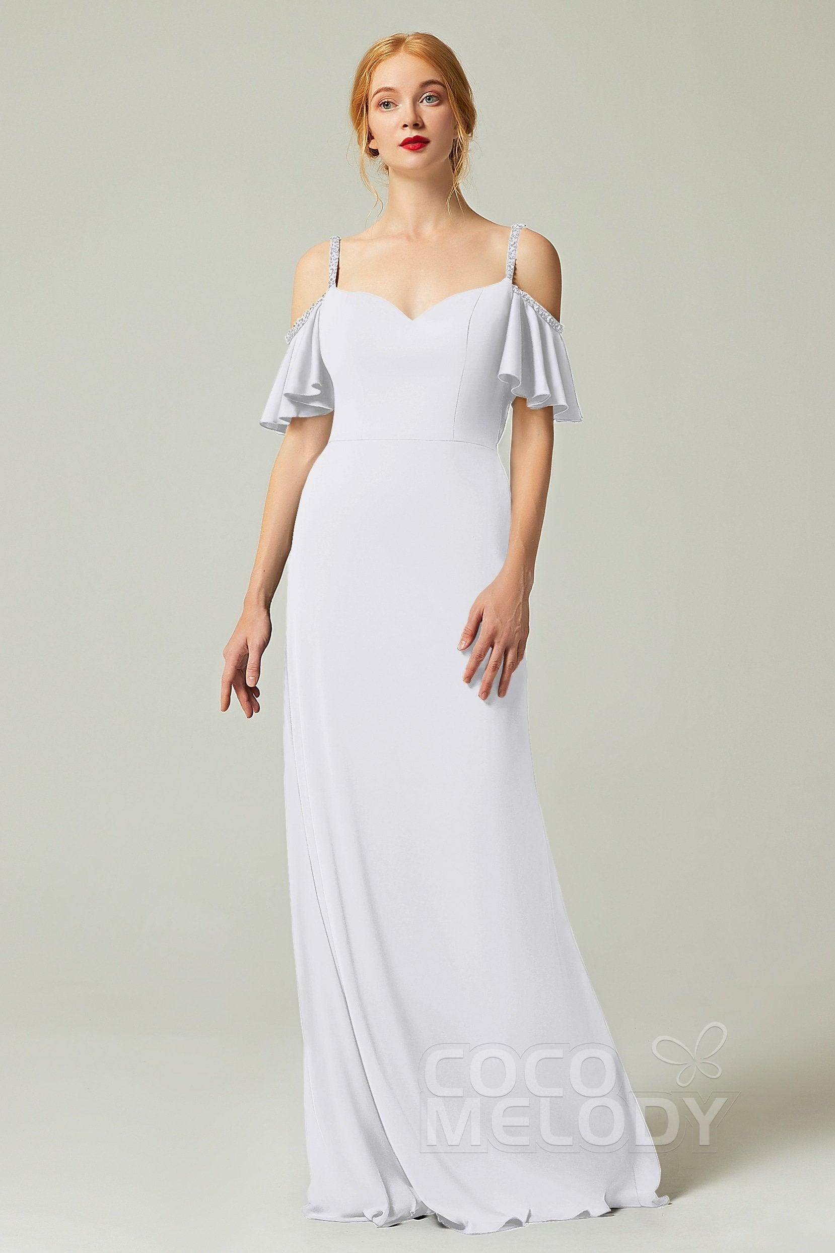 Sheath-Column Sweep Train Chiffon Bridesmaid Dress Formal Dresses CB0359 - COCOMELODY